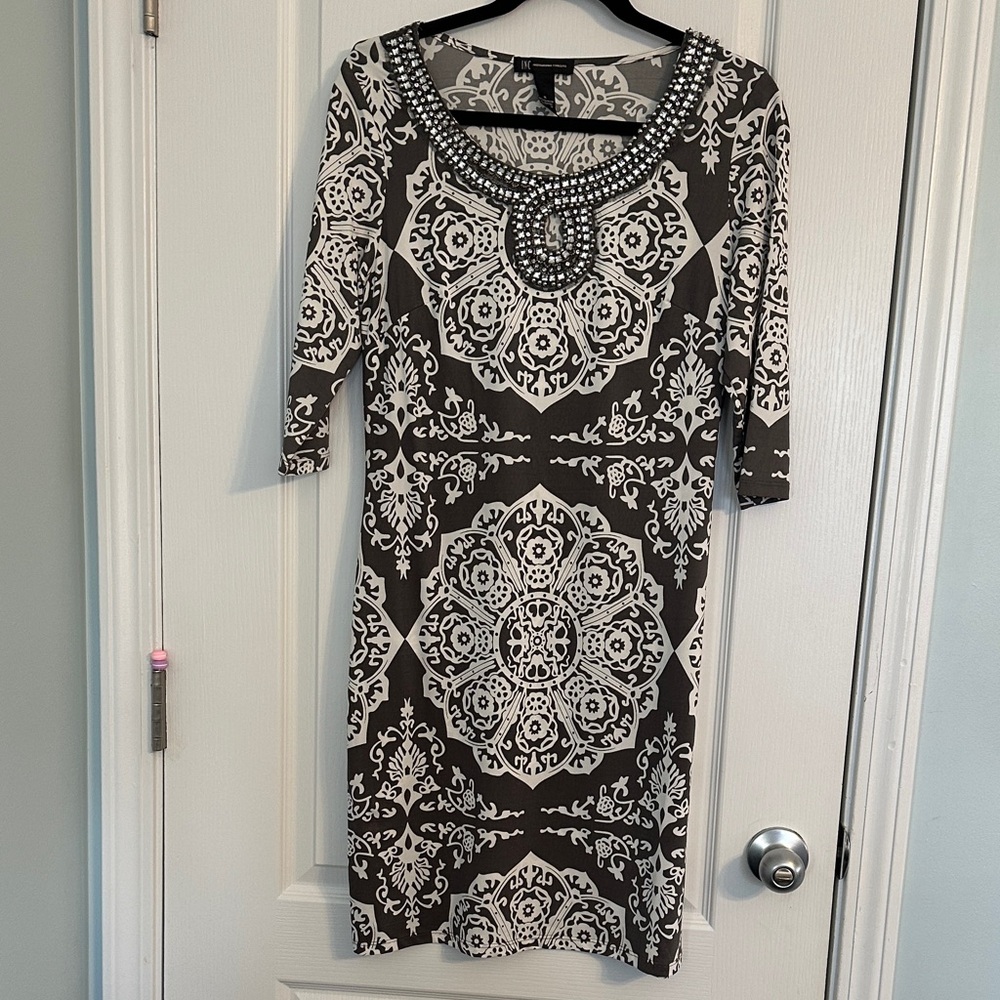 INC International Concepts Black and White Ornate Midi Dress